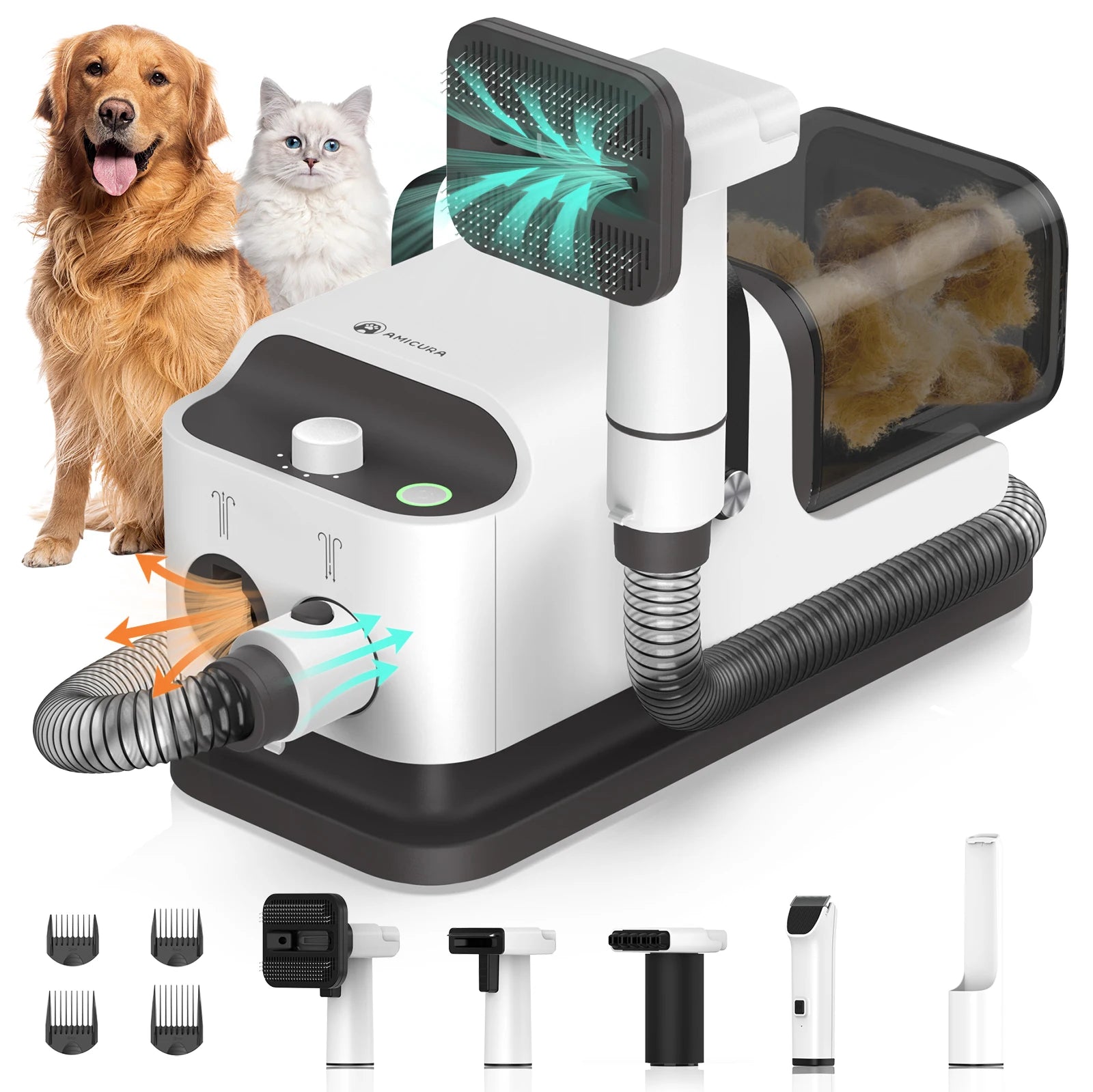 3-in-1 Pet Grooming Kit – Vacuum & Hair Dryer with 15kPa Powerful Suction, Adjustable Heat & Speed for Dogs and Cats